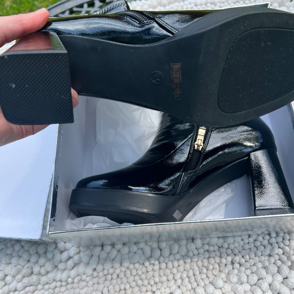 NEW Sexrosly GO GO Boots Platform Boots Square Toe Block Patent Leather Size 8.5 - Picture 6 of 9